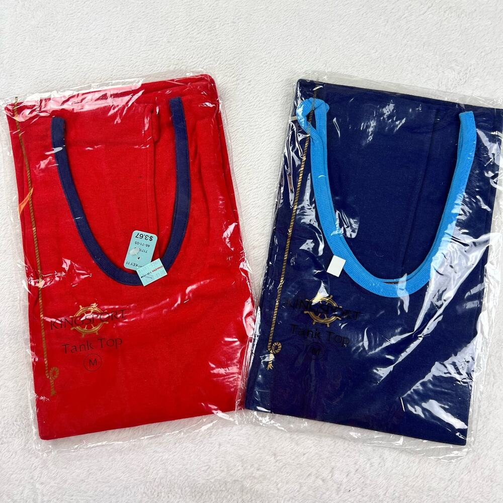 Kingsport Men's Vintage Tank Top Lot Deadstock Blue Red Size Medium NWT